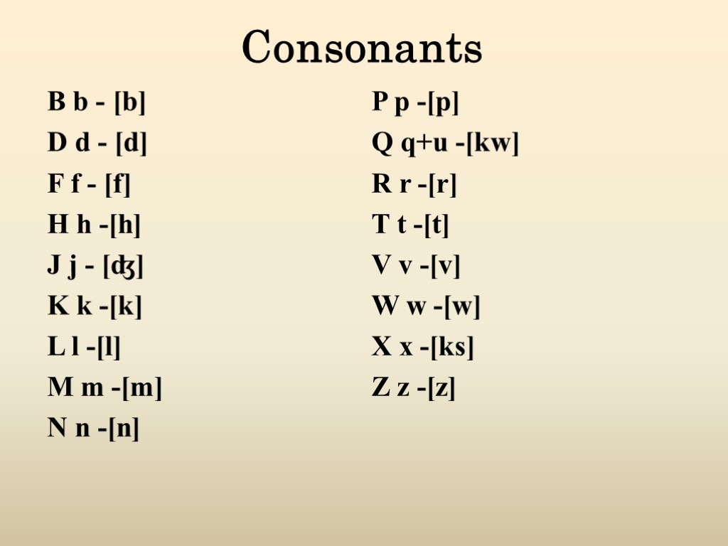 Consonants B b - [b] D d - [d] F f - [f] H
